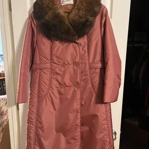 Bromleigh Pink and Brown Trench Coat with Fur Collar